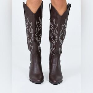 Billini Urson Cowboy Boots - Chocolate/White, Size 7